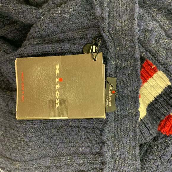 KITON Navy Red & White Contrast Stitch Cotton V-Neck Cardigan - Picture 5 of 5